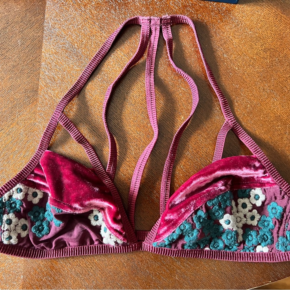 NWOT Floral Velvet Bralette in Burgundy and Teal